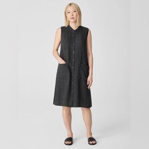 NWT Eileen Fisher Puckered Organic Linen Sleeveless Dress | mandarin collar